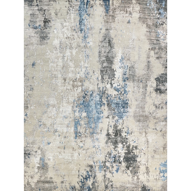EXQUISITE RUGS Cosmo Hand-knotted Wool/Bamboo Silk Silver/Blue/Ivory Area Rug.