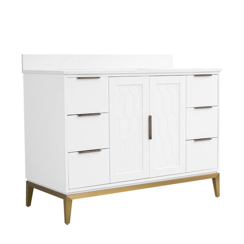 35''H Solid Wood Bath Vanity with Stain-resistant Carrera White Quartz Top and Sink
