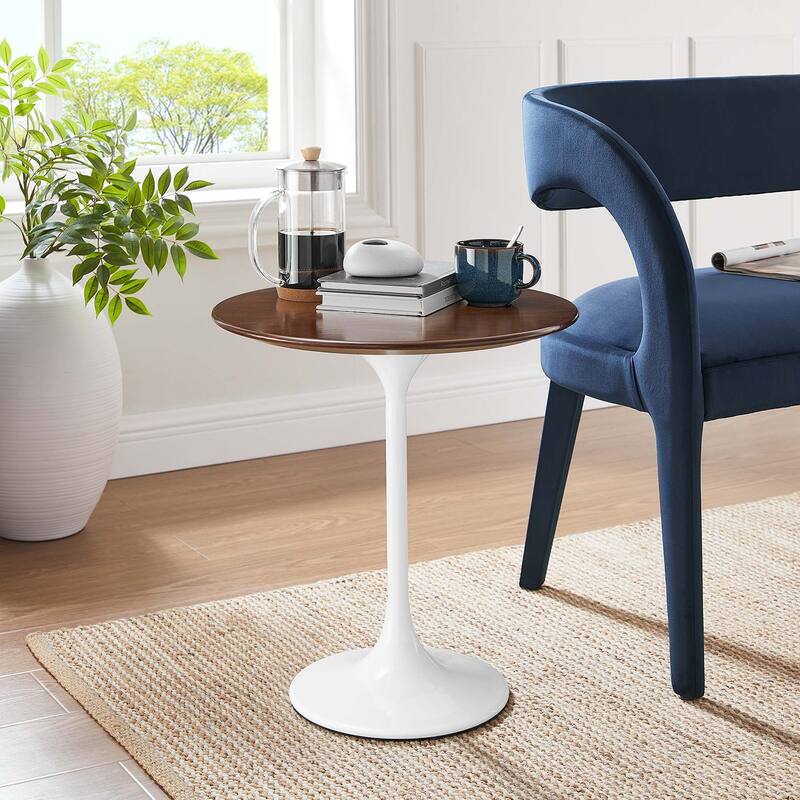 Lippa Round Wood Side Table - White Walnut