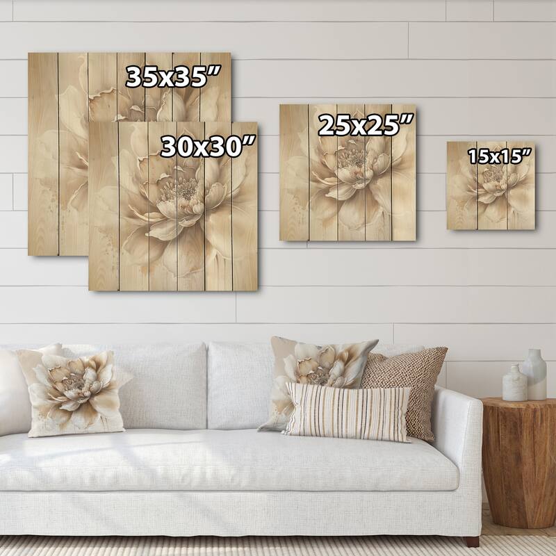 Designart 'Blooming Beige Floral Design III' Floral Wood Wall Art - Natural Pine Wood