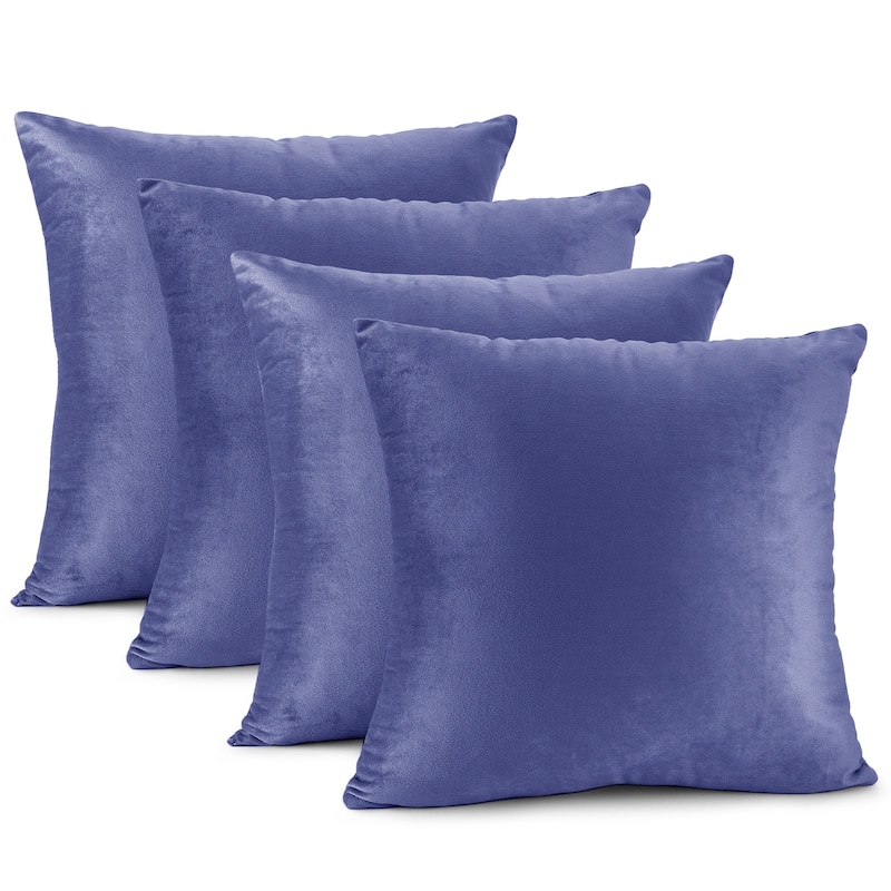 Empyrean Solid Microfiber Soft Velvet Throw Pillow Cover (Set of 4) - 18" x 18" - Calm Blue