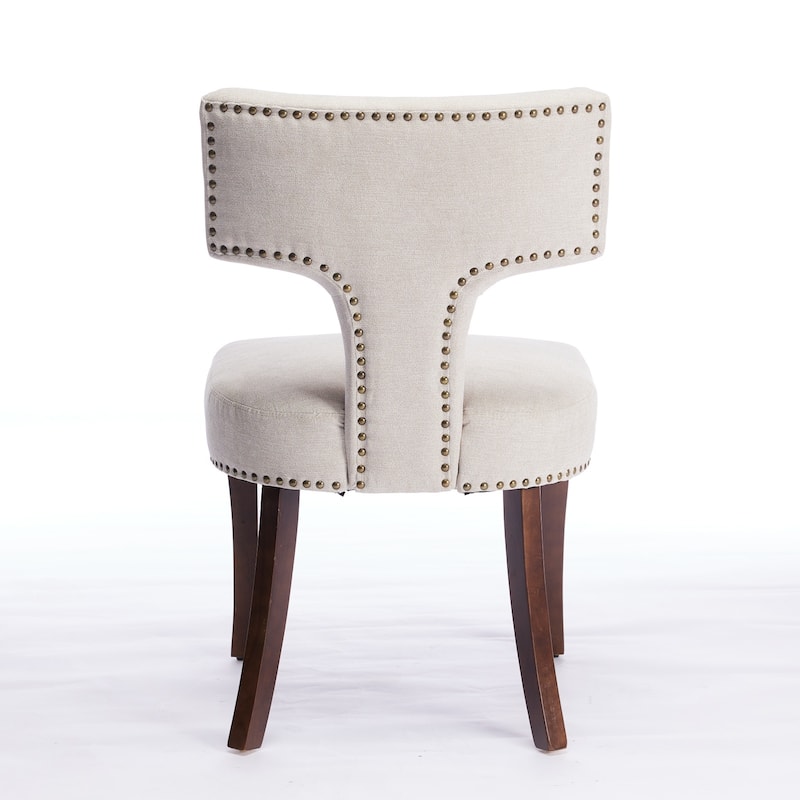 Mid Century Modern Dining Chairs Set of 2, Farmhouse Linen Fabric Upholstered Accent Chair Curved Backrest