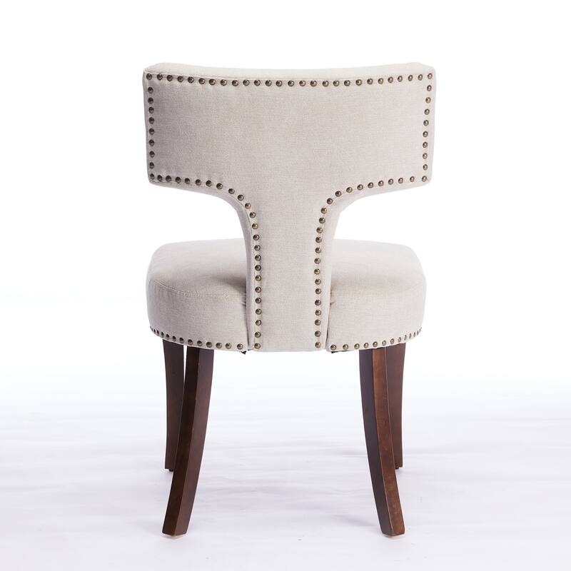 Roomfitters Farmhouse Linen Dining Chairs Set of 2, Upholstered Accent Chairs with Curved Back and Nailhead Trim