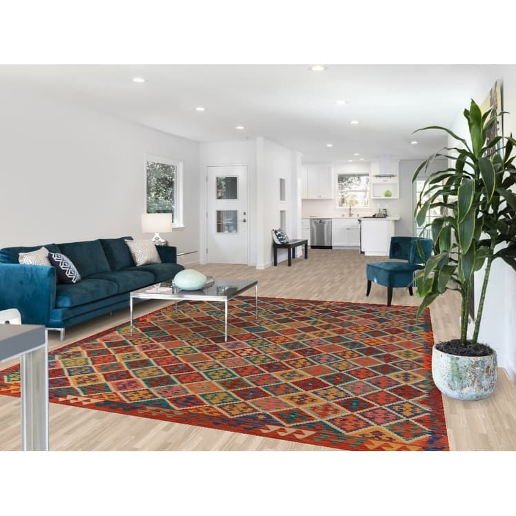 South Western Style Kilim Oriental Area Rug Flatweave Wool Carpet - 8'0"x 9'10"