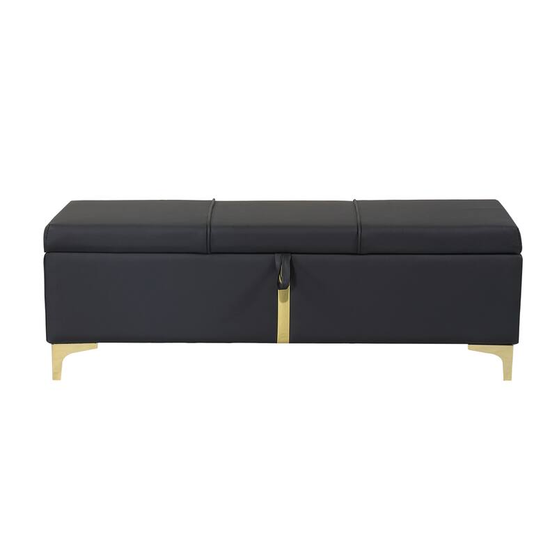 Elegant Upholstered Storage Ottoman Bench, Velvet Storage Bench with Metal Legs, End of Bed Bench for Bedroom Living Room