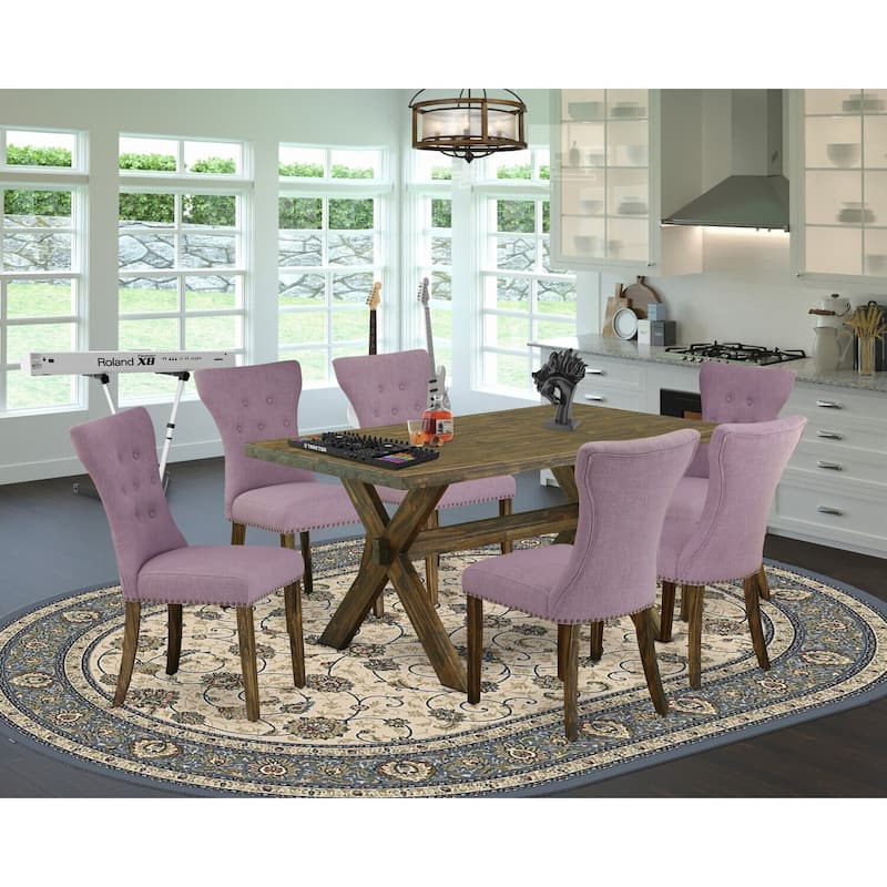 7-Piece Kitchen Dining Set - Rectangular Table & 6 Parsons Chairs - Linen White & Shitake Finish
