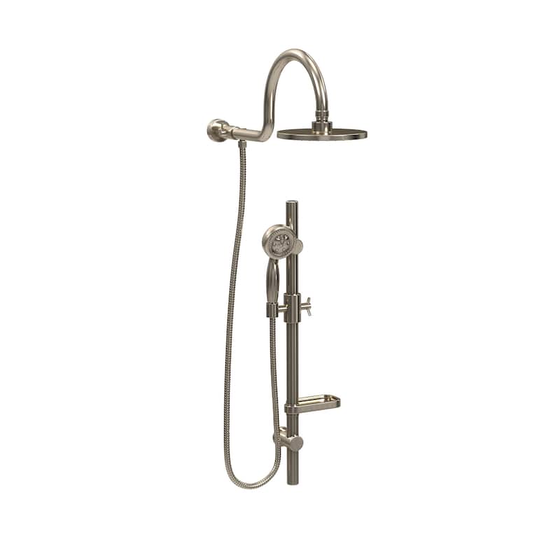 AquaRain 8-in Rain Showerhead Shower System with Adjustable Slide Bar and Multi-function Handshower Brushed Nickel