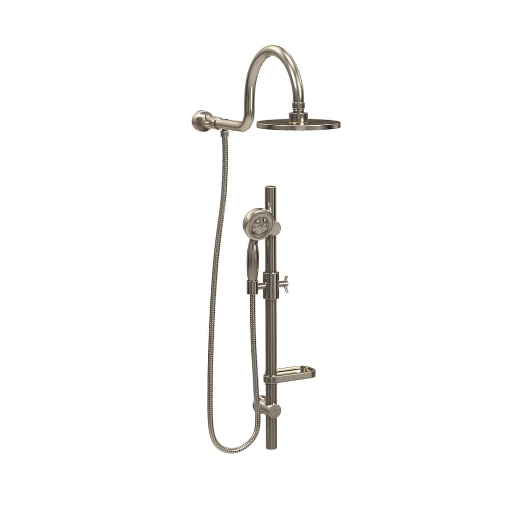 AquaRain 8-in Rain Showerhead Shower System with Adjustable Slide Bar and Multi-function Handshower Brushed Nickel