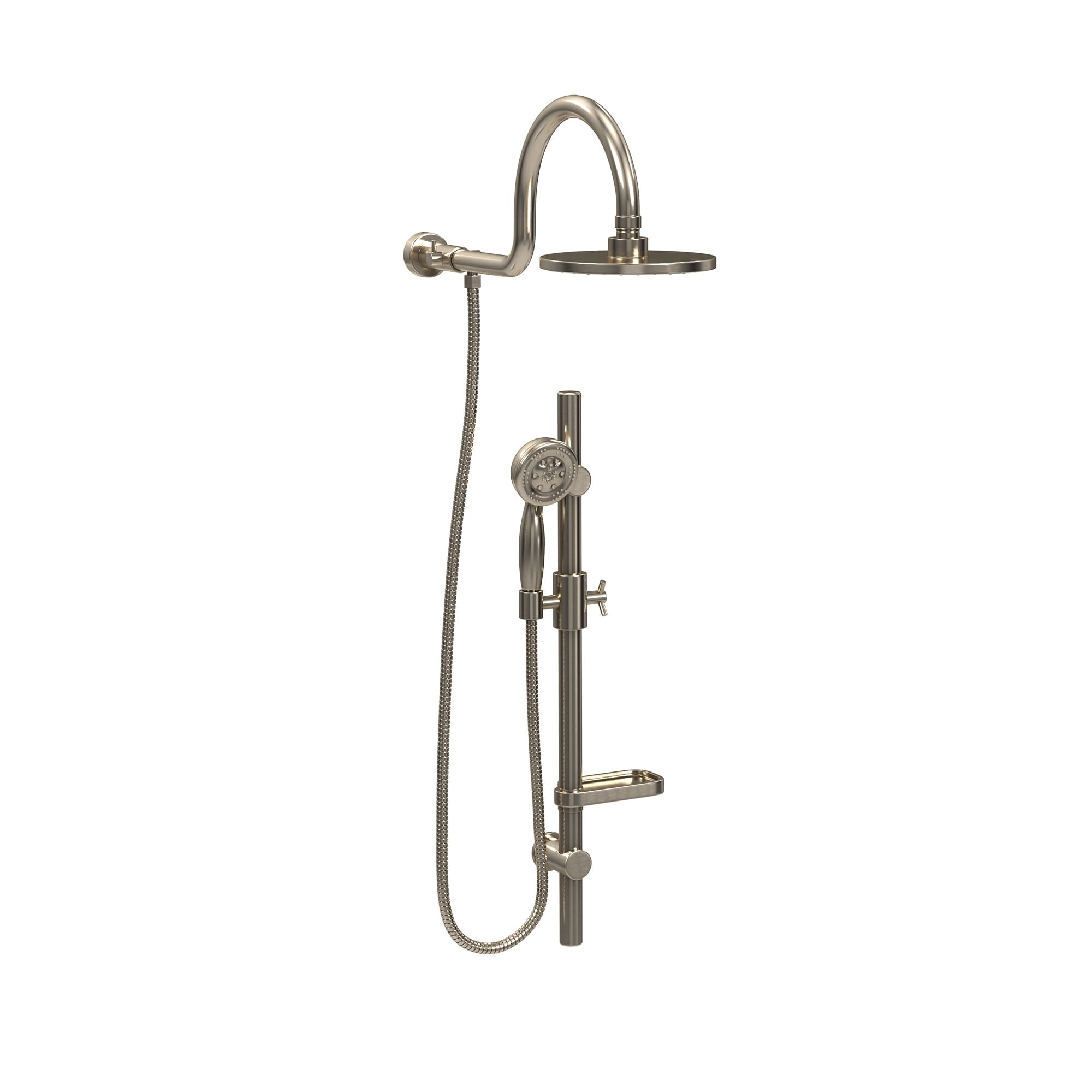 AquaRain 8-in Rain Showerhead Shower System with Adjustable Slide Bar and Multi-function Handshower Brushed Nickel