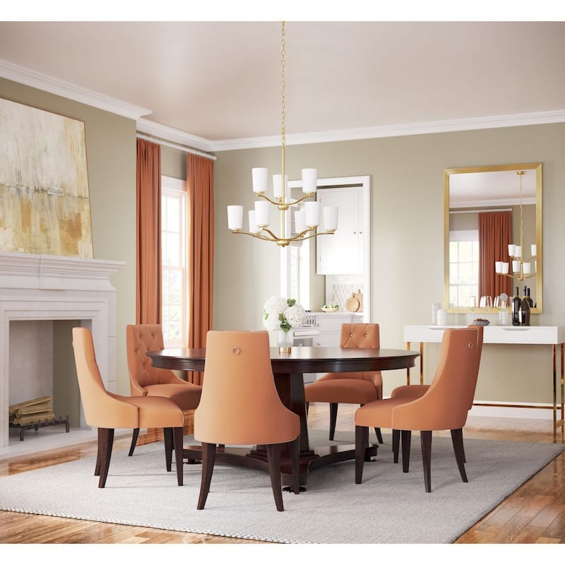 Adley Collection Nine-Light Satin Brass Etched White Glass New Traditional Chandelier - 28 in x 28 in x 26.12 in