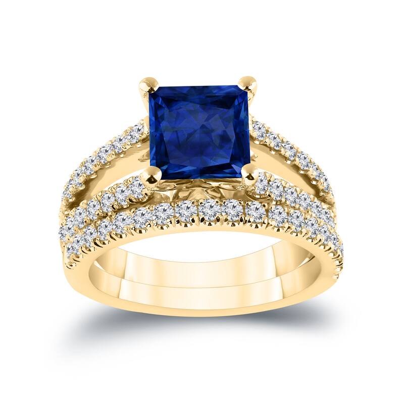 Auriya 2ctw Princess-cut Blue Sapphire and Diamond Engagement Ring 3/4ctw 14k Gold