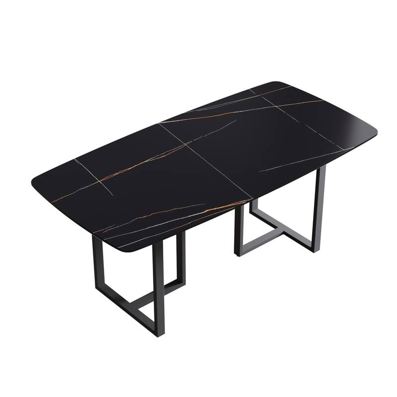 71" Marble table with Retangular Top and Black Carbon Steel legs for Kitchen dining Room