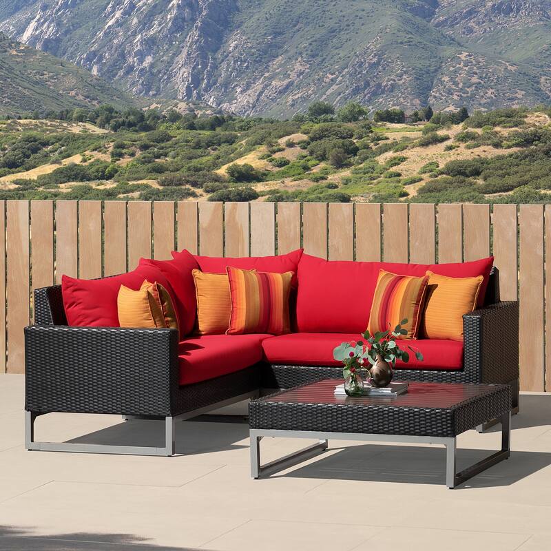Milo Espresso 4 Piece Sunbrella Outdoor Patio Sectional with Table