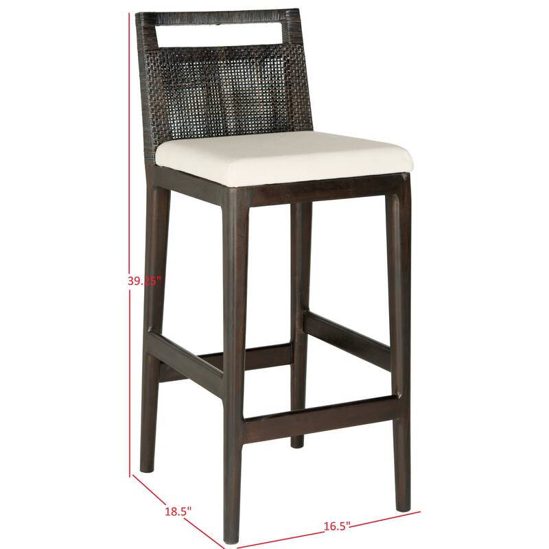 SAFAVIEH Cune 28.8 Inch Woven Dining Darin Black/ Black Cushion Bar Stool - 15.8" x 20.5" x 38.8" - 16Wx21Dx39H