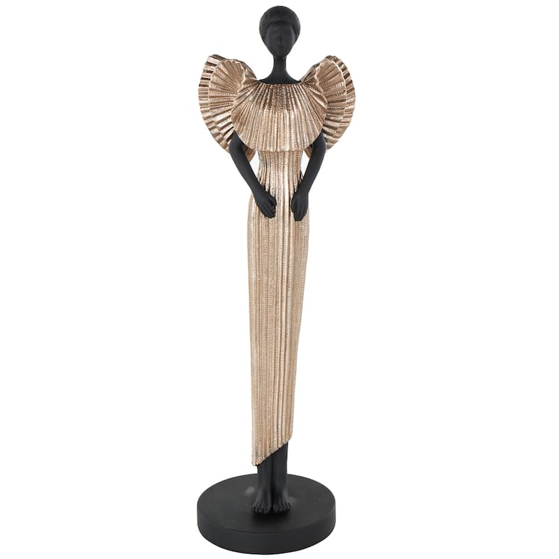 Black Polyresin Woman Decorative Sculpture with Ivory Dress - Black