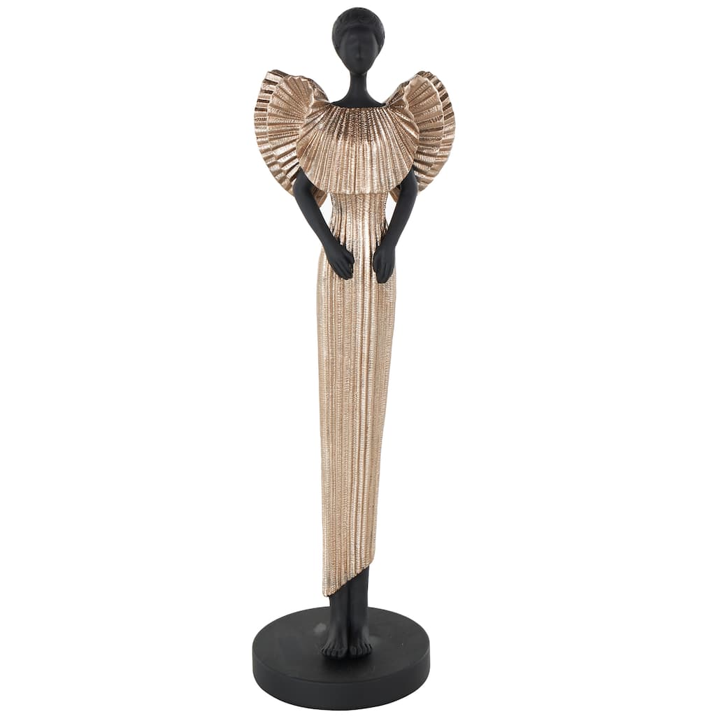 Black Polyresin Woman Decorative Sculpture with Ivory Dress
