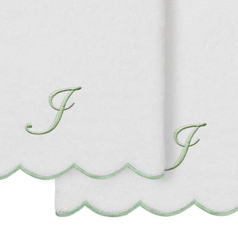 Authentic Hotel and Spa 100% Turkish Cotton Green ADORNIA Scallop Personalized 2 Piece Bath Towel Set - 2 Bath Towels