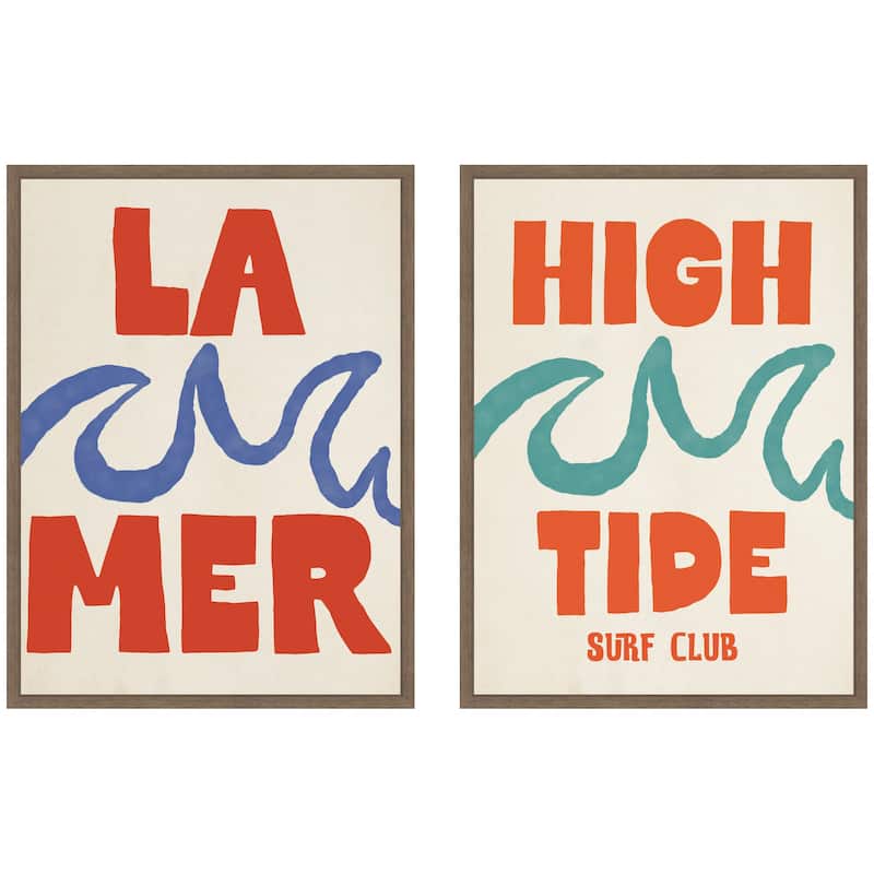 Kate and Laurel La Mer & high Tide Surf Club 2 Piece Framed Canvas Wall Art Set by Alicia Bock - 2 Piece Set 18x24