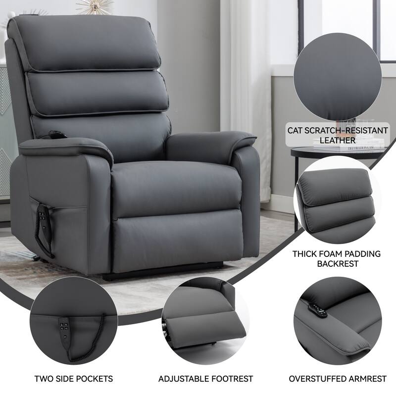 Roomfitters Dual Motor Power Lift Recliner, Infinite Position Massage Chair with 180-Degree Flat Recline, Leatheraire
