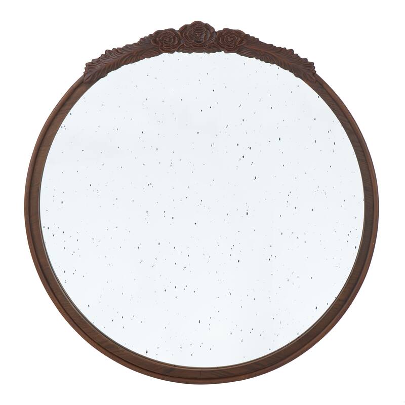 30"x30" Round Hand Carved Rose Antique Mirror Frame, Wall Mirror for Live space, Bathroom, Entryway Wall Decor