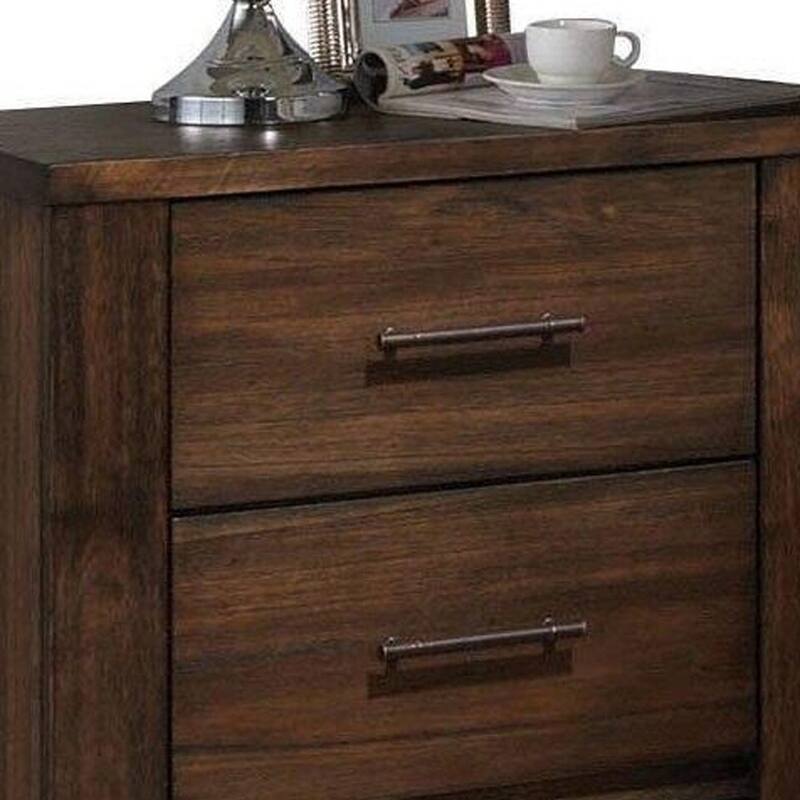 Brown Wood 2-Drawer Rectangular Nightstand with Legs for Bedroom Use