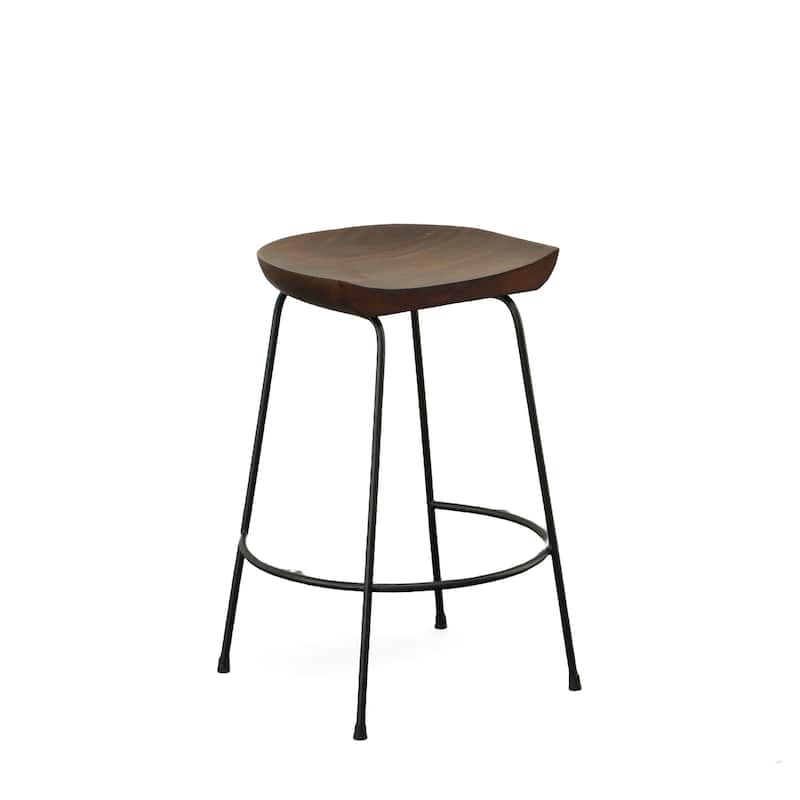 HomeRoots Set of Two 25" Chestnut And Black Steel Backless Counter Height Bar Chairs