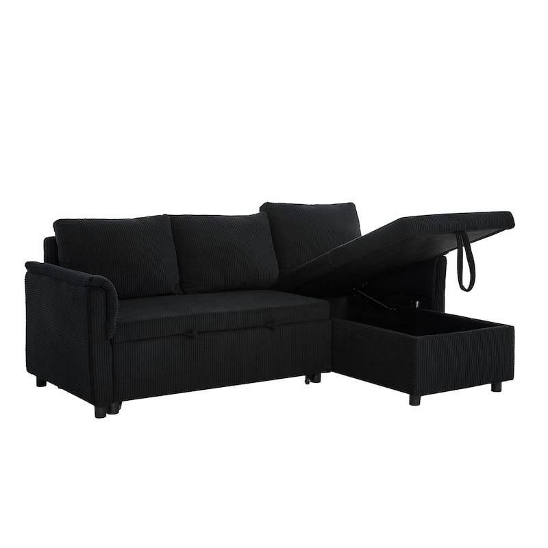 Modern 2-Seater Sofa L-Shaped Sleeper Sofa with 2 Pillows Storage Chaise and Adjustable Backrest, for Living Room, Black