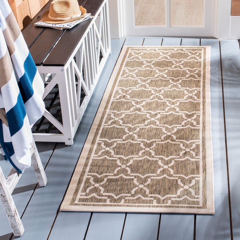 SAFAVIEH Courtyard Gulsin Indoor/ Outdoor Waterproof Patio Backyard Rug - 2'3" x 6'7" Runner - Brown/Bone