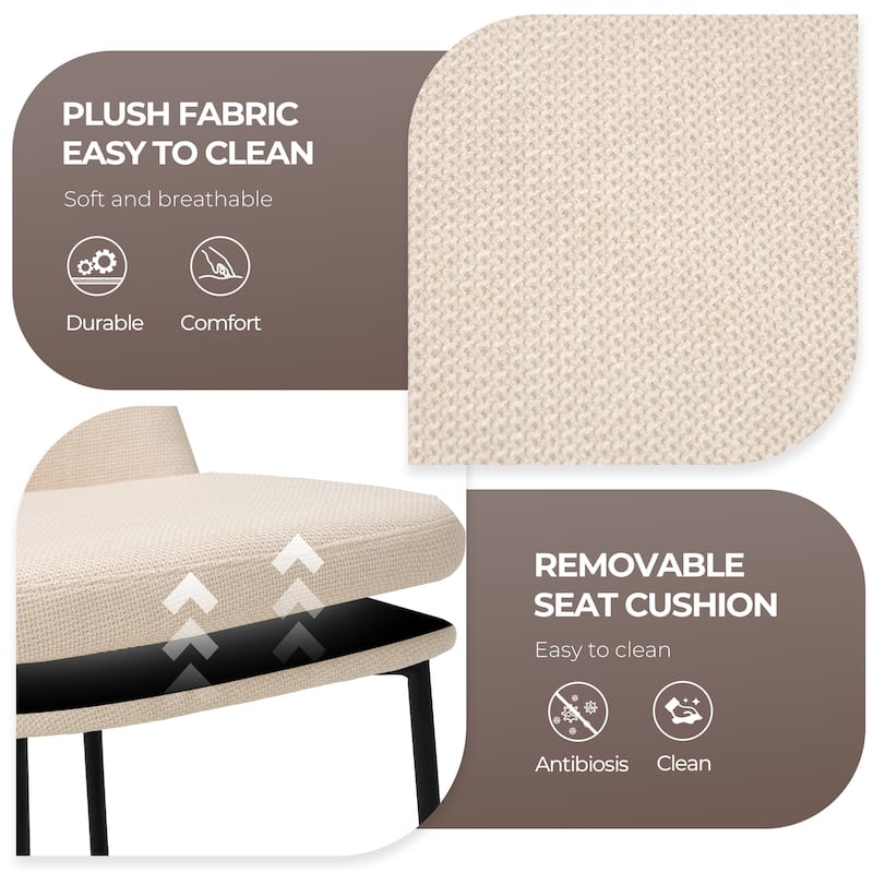 RENEWLINE Set of 2 Modern Dining Chairs with Curved Back & Metal Legs, Fabric or Leather Upholstered