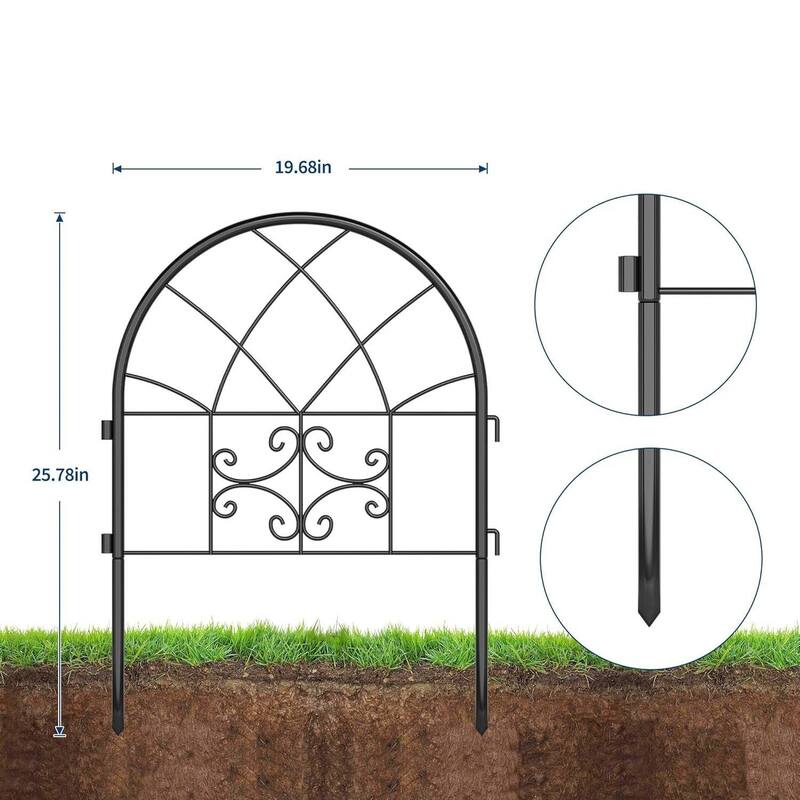 8 Panel Rustproof No Dig Garden Fence for Yard Decor, Pet Barrier