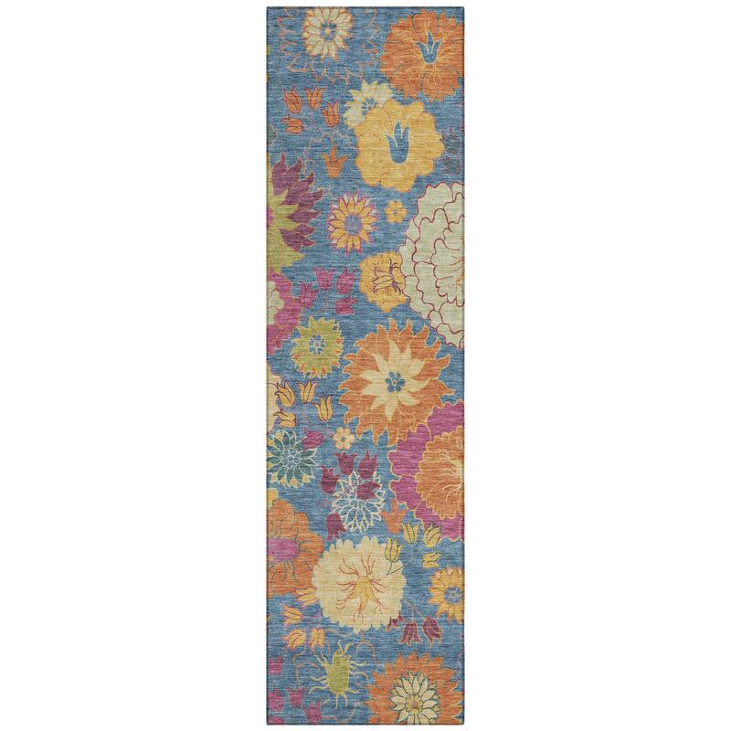 Machine Washable Indoor/ Outdoor Modern Floral Chantille Rug