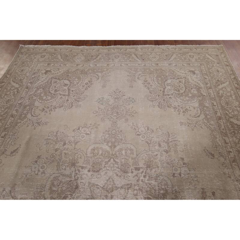 Muted Distressed Tabriz Vintage Persian Ug Hand-Knotted Wool Carpet - 8'0" x 11'3"