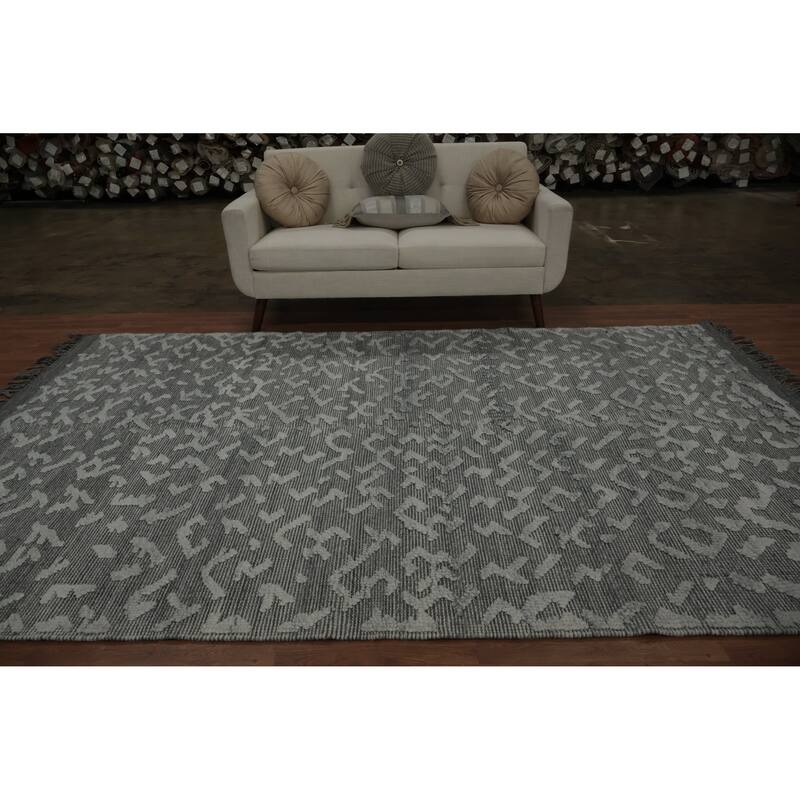 Hand Knotted Oriental 100% Wool Carpet Modern Geometric Greys & Charcoal Modern Gotti Design Area Rug - 10' 5'' X 6' 9''