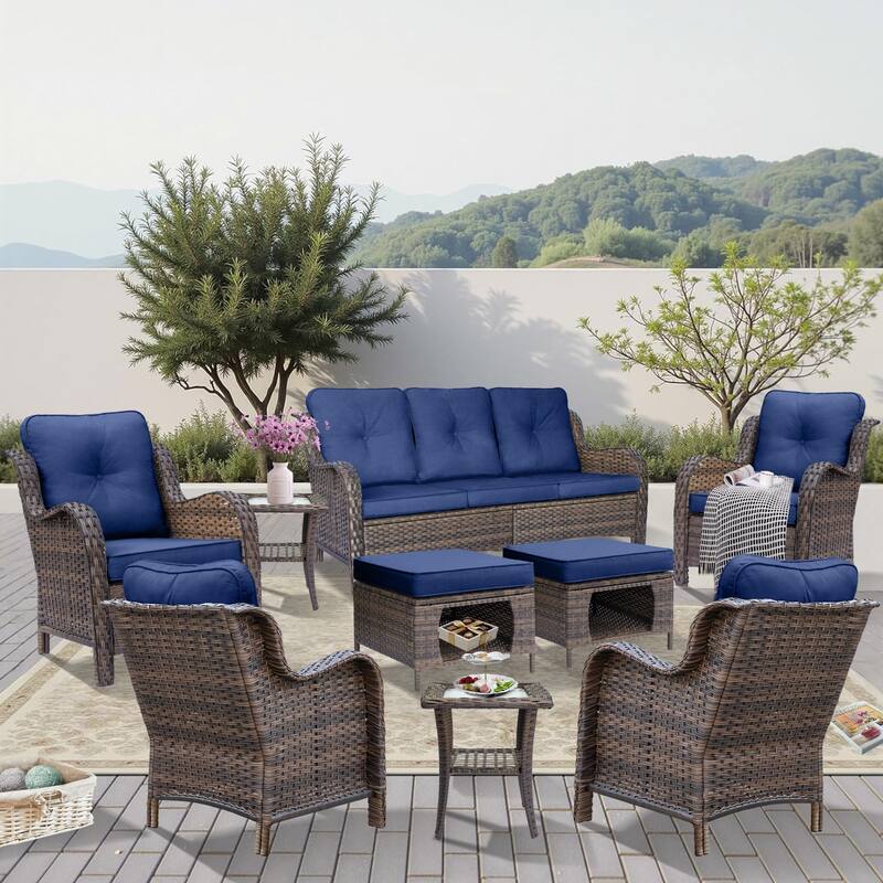9 Piece Outdoor Patio Conversation Wicker Furniture Sofa Seating Sets