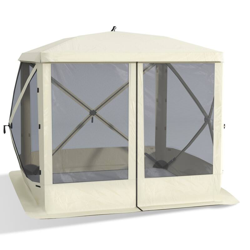Polyester Mesh Fiberglass Canopy Tent 3-4 Person - 7.1' L x 7.1' W x 6.9' H - Beige