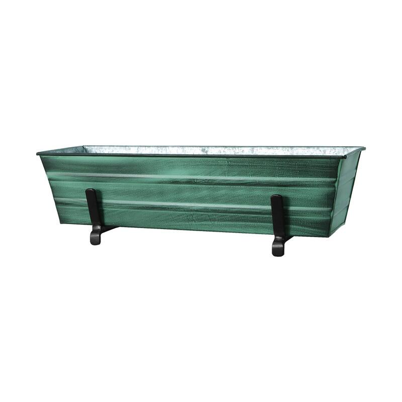 Achla Designs Small Galvanized Steel Flower Box Planter With Brackets for 2 x 6 Railings, 22 Inch Wide - Green
