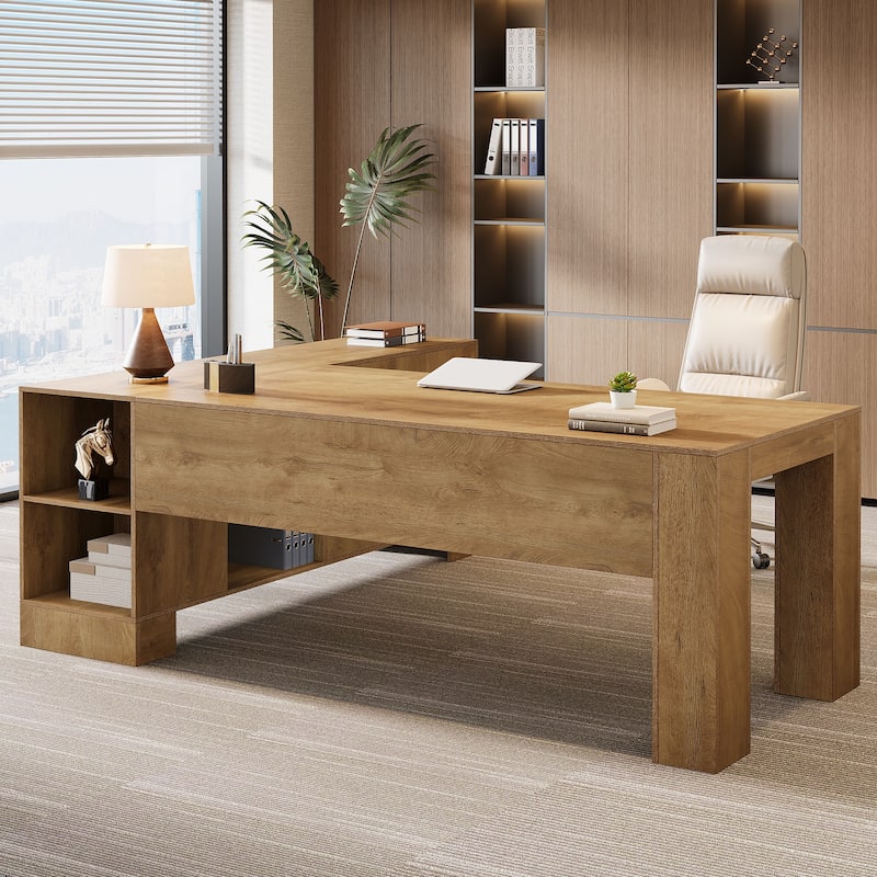 L Shaped Executive Desk with Storage Shelf