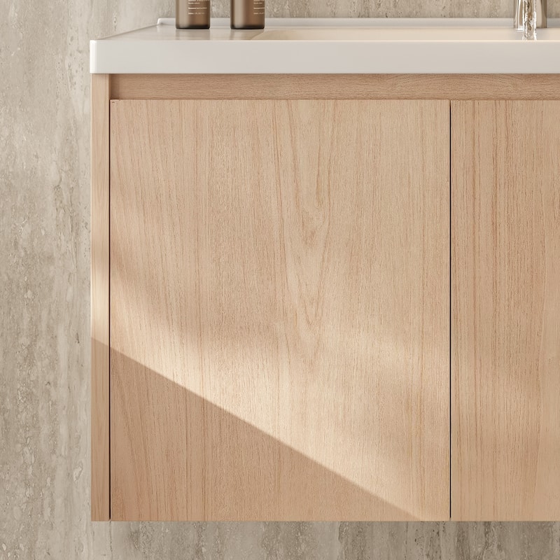 Modern 35.8" Wall-Mounted Single Bathroom Vanity with Ceramic Top - L 35.7'xW 18.9'