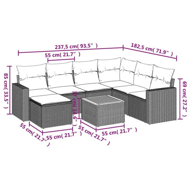 vidaXL Patio Sofa Set with Cushions Outdoor Furniture 8 Piece Poly Rattan