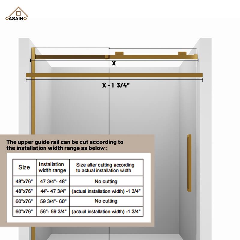 CASAINC 60 in. W x 76 in. H Sliding Frameless Shower Door with SGCC Certification