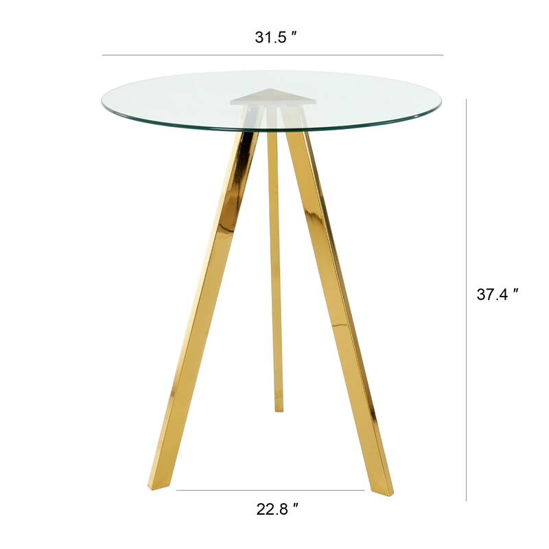 3 Piece Round Tempered Glass Dining Table Set, with Gold-plated Metal Legs
