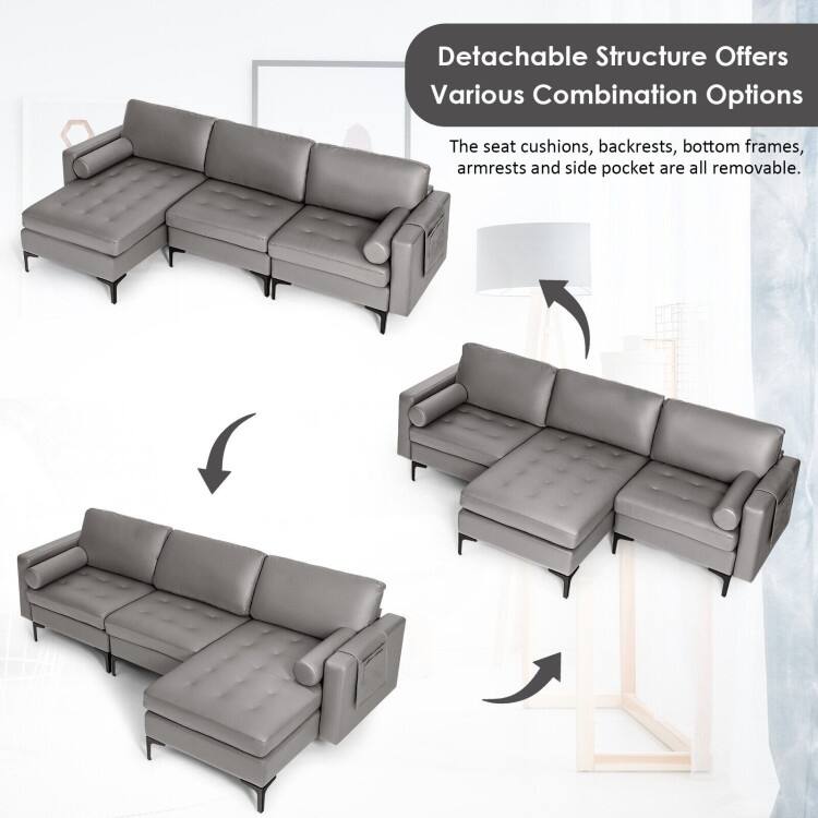 Modular L-shaped 3-Seat Sectional Sofa with Reversible Chaise and 2 USB Ports - 97" x 51" x 31.5" (L x W x H)
