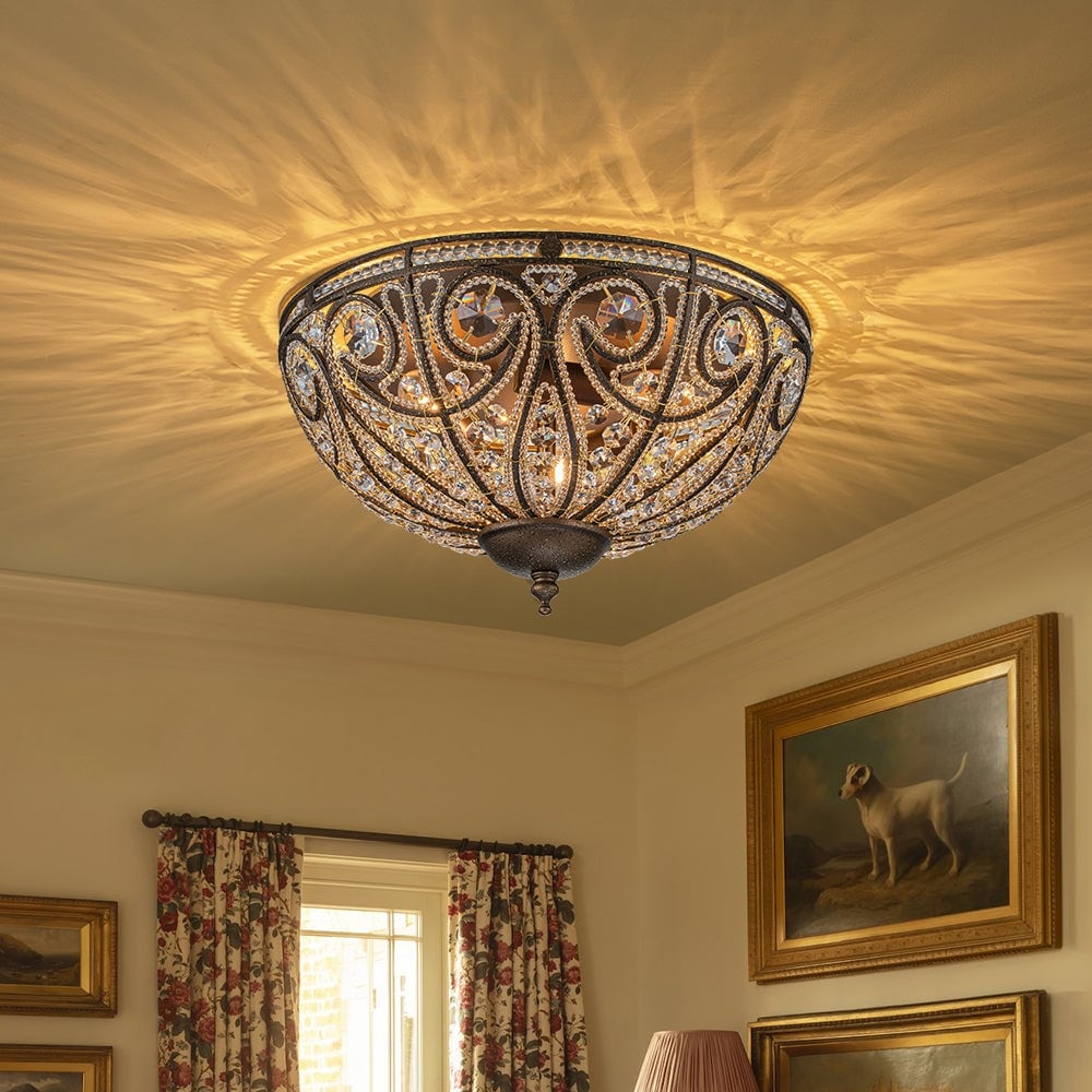 Spanish Antique Crystal Bronze Flush Mount Ceiling Light 13in Bed Bath Beyond 40119423