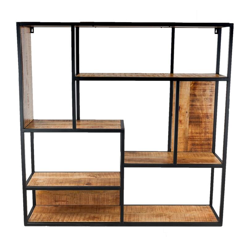 48" Wide 5-Tier Industrial Wall Bookshelf Solid Mango Wood