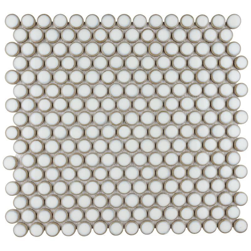Merola Tile Hudson Penny Round Snowcap White 11-7/8" x 12-5/8" Porcelain Floor and Wall Tile