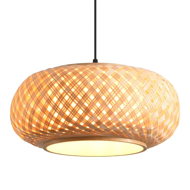 16" Bohemian Natural Bamboo Round Handmade Adjustable Pendant Chandelier