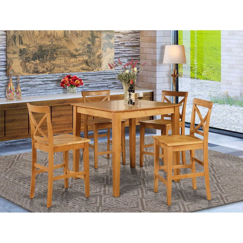 5-Piece Natural Oak Finish Solid Wood Top - Dining Room Set - Seats 4