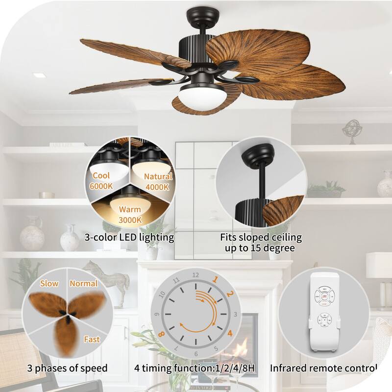 Moasis 52" Palm Leaf Tropical Style Ceiling Fan LED Light with Remote