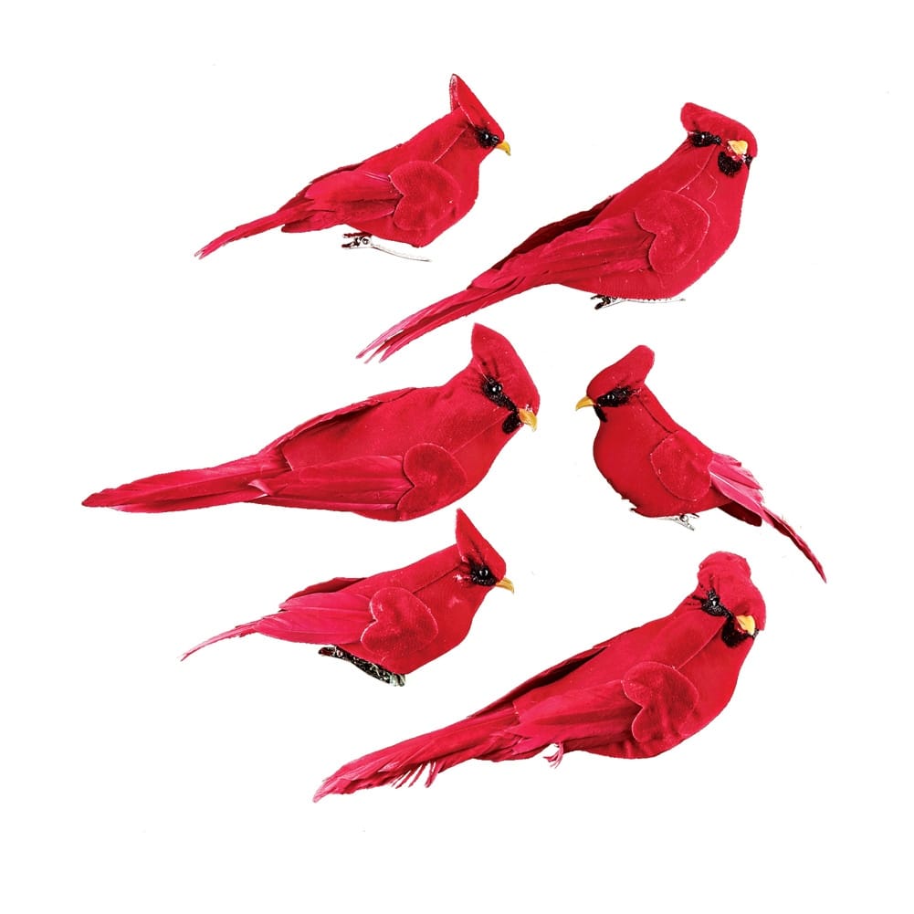 Cardinal Clip-On Ornaments Winter Decoration, 6 Pc - 7.130 x 6.600 x 3.000