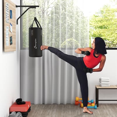 Soozier Unfilled Punching Bag Hanger, Heavy Bag Wall Mount Set with Bracket, Boxing Gloves, Hand Wraps and Swivel Hook